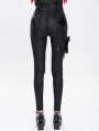 Black Gothic Punk Side Thigh Pocket Pants for Women