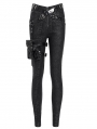 Black Gothic Punk Side Thigh Pocket Pants for Women