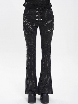 Black Gothic Punk De../upload/20250715/CAdent Zipper Flared Pants for Women