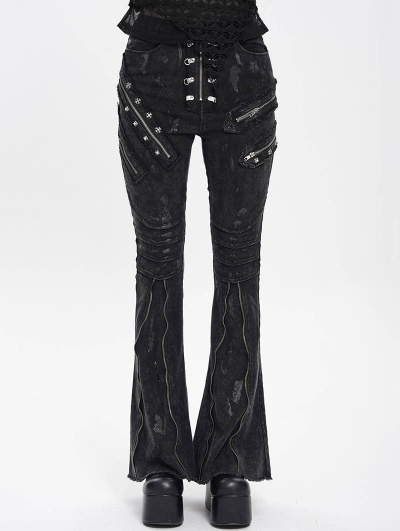 Black Gothic Punk De../upload/20250715/CAdent Zipper Flared Pants for Women