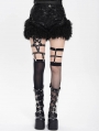 Black Gothic Faux Fur Spliced Leather Hot Pants for Women