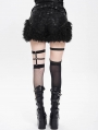Black Gothic Faux Fur Spliced Leather Hot Pants for Women