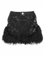 Black Gothic Faux Fur Spliced Leather Hot Pants for Women