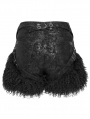Black Gothic Faux Fur Spliced Leather Hot Pants for Women