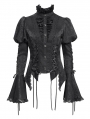 Black Vintage Gothic Frilly Lace-Up Long Sleeve Shirt for Women