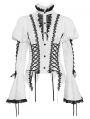 White Vintage Gothic Frilly Lace-Up Long Sleeve Shirt for Women