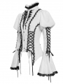 White Vintage Gothic Frilly Lace-Up Long Sleeve Shirt for Women
