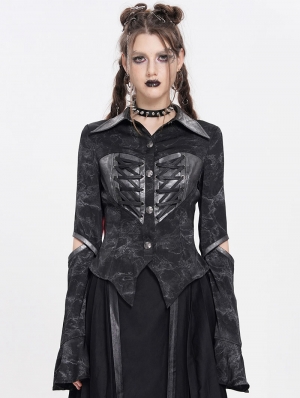 Black Gothic Punk Cut Out Long Sleeve Shirt for Women