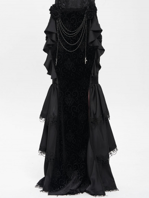 Black Gothic Velvet Layered Ruffle Trim Fi../upload/20250715/SHTail Maxi Skirt