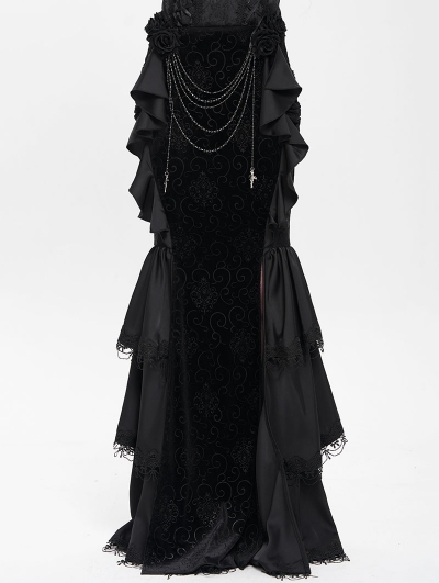 Black Gothic Velvet Layered Ruffle Trim Fi../upload/20250715/SHTail Maxi Skirt