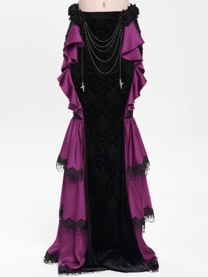 Black and Purple Gothic Velvet Layered Ruffle Trim Fi../upload/20250715/SHTail Maxi Skirt