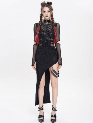 Black Gothic Punk Cut Out Asymmetric Long Sleeve Fi../upload/20250715/SHTail Dress