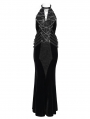 Black Gothic Punk Cross Chain Halter Velvet Maxi Fi../upload/20250715/SHTail Dress