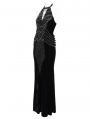 Black Gothic Punk Cross Chain Halter Velvet Maxi Fi../upload/20250715/SHTail Dress