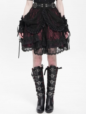 Black and Red Gothic Ruffle Tiered Short Skirt