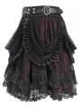 Black and Red Gothic Ruffle Tiered Short Skirt