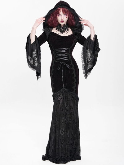 Black and Red Gothic Vampire Embroidered Velvet Hooded Fi../upload/20250715/SHTail Maxi Dress