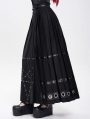 Black Gothic Punk Eyelet Pentagram Studded Maxi Pleated Skirt