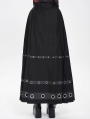 Black Gothic Punk Eyelet Pentagram Studded Maxi Pleated Skirt