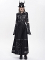 Black Gothic Punk Eyelet Pentagram Studded Maxi Pleated Skirt