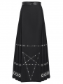 Black Gothic Punk Eyelet Pentagram Studded Maxi Pleated Skirt