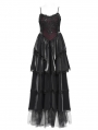 Black and Red Gothic Embroidery Lace Layered Long Slip Party Dress