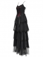 Black and Red Gothic Embroidery Lace Layered Long Slip Party Dress