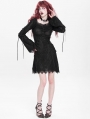 Black Gothic Floral Lace Long Bell Sleeve Short Dress
