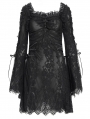 Black Gothic Floral Lace Long Bell Sleeve Short Dress