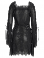 Black Gothic Floral Lace Long Bell Sleeve Short Dress