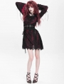 Red Gothic Floral Lace Long Bell Sleeve Short Dress