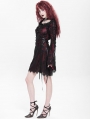 Red Gothic Floral Lace Long Bell Sleeve Short Dress