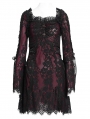 Red Gothic Floral Lace Long Bell Sleeve Short Dress