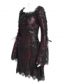 Red Gothic Floral Lace Long Bell Sleeve Short Dress