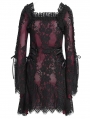 Red Gothic Floral Lace Long Bell Sleeve Short Dress