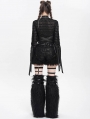 Black Gothic Punk Cross Strap Irregular Hollow Out T-Shirt for Women