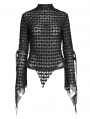 Black Gothic Punk Cross Strap Irregular Hollow Out T-Shirt for Women