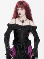 Black Sexy Gothic Off-the-Shoulder Embroidered Ruched Top for Women