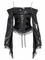 Black Sexy Gothic Off-the-Shoulder Embroidered Ruched Top for Women