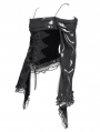 Black Sexy Gothic Off-the-Shoulder Embroidered Ruched Top for Women