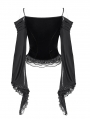Black Sexy Gothic Off-the-Shoulder Embroidered Ruched Top for Women