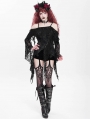 Black Gothic Off-the-Shoulder Asymmetric Lace Tassel Top for Women