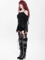 Black Gothic Off-the-Shoulder Asymmetric Lace Tassel Top for Women