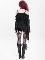 Black Gothic Off-the-Shoulder Asymmetric Lace Tassel Top for Women