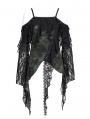 Black Gothic Off-the-Shoulder Asymmetric Lace Tassel Top for Women