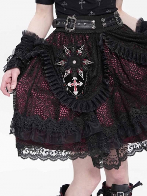 Black Gothic Cross Lace Frilly Coffin Headwear