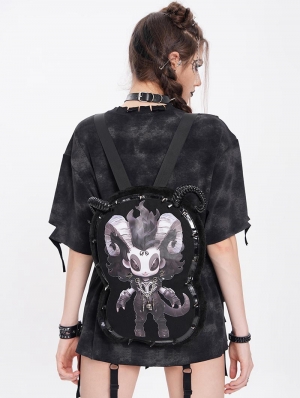 Black Gothic Punk Chain Embellished Plush Backpack
