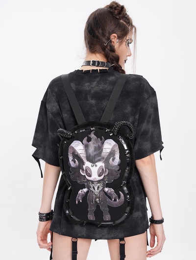 Black Gothic Punk Chain Embellished Plush Backpack