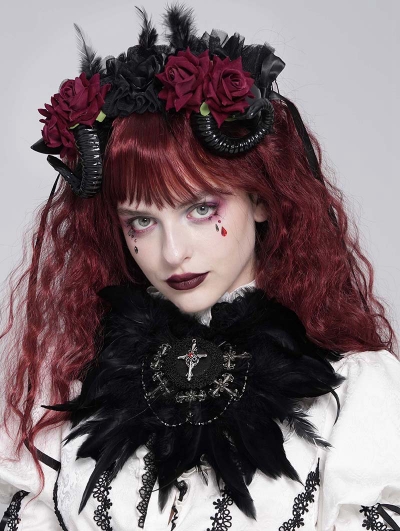 Black Gothic Cross Beaded Feather Headwear