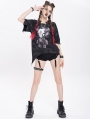 Black Gothic Printed Irregular Loose T-shirt for Women
